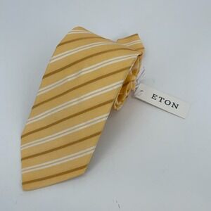 Eton Men Yellow Gold Striped Silk Cotton Blend Classic Necktie Made in Italy NWT